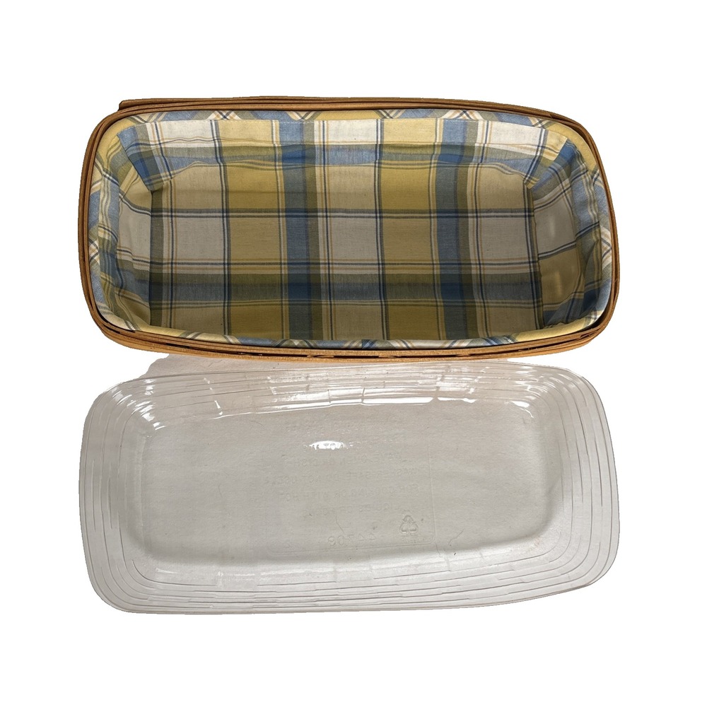 Longaberger Bread Basket Set Basket Plaid Fabric Liner Regular Protector 1997 - Picture 7 of 13